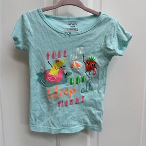 Carter's 2T Girls Blue Short Sleeve Tee Pool All Day Sleep All Night Pajama Top